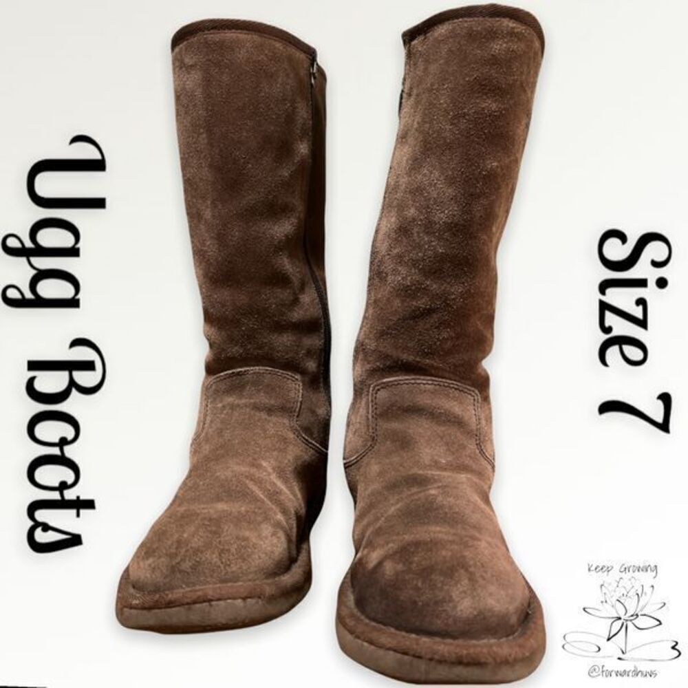 Pre-Owned UGG Sunset Tall Brown Shearling Boots - Size 7